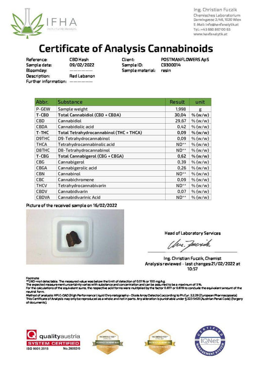 Red Lebanon CBD Hash CBD: 30%