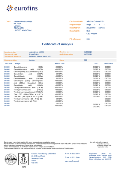 Harmony CBD Liquid O.G. Kush 10ml, 30-600 mg CBD