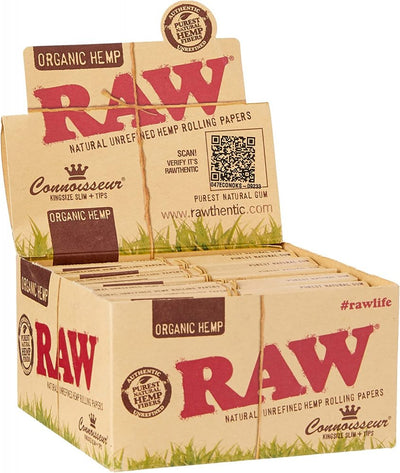 RAW Organic Hemp Connoisseur King Size Slim + Tips – 24 pcs.